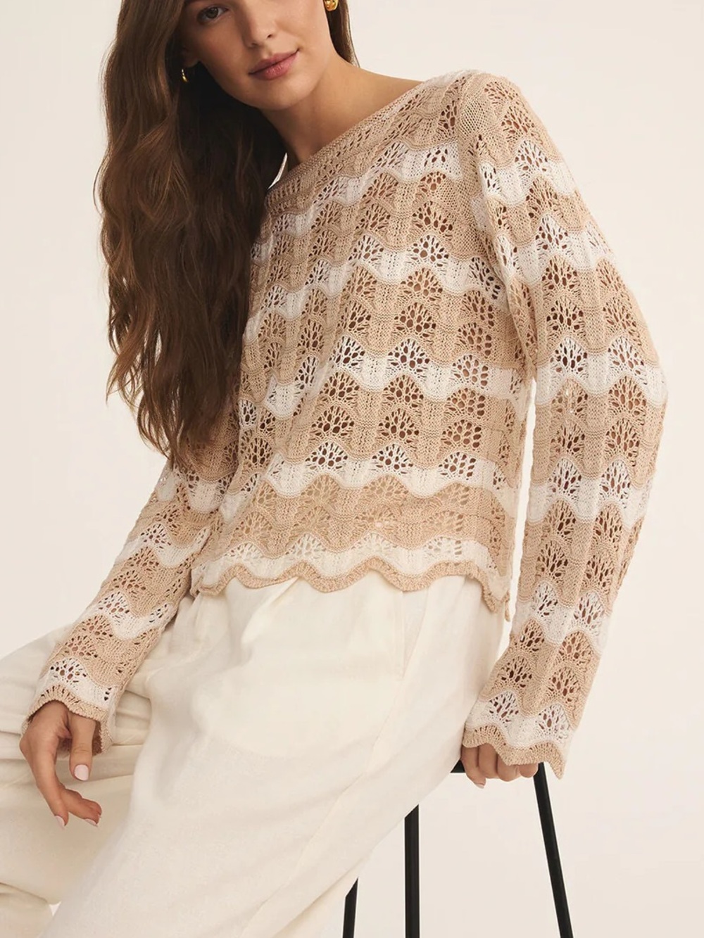 Z Supply Azura Stripe Crochet Sweater in panna cotta - size S